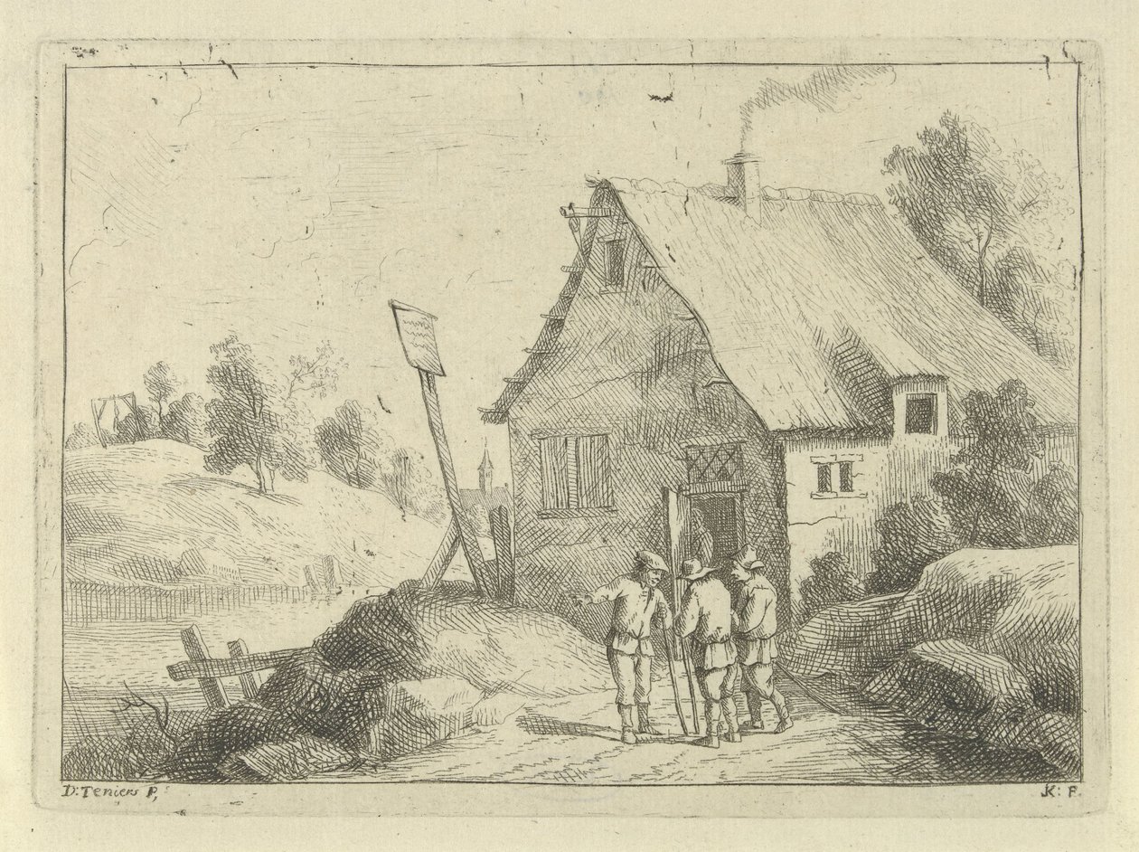 Talende mænd foran et hus af Jan Lauwryn Krafft (I)