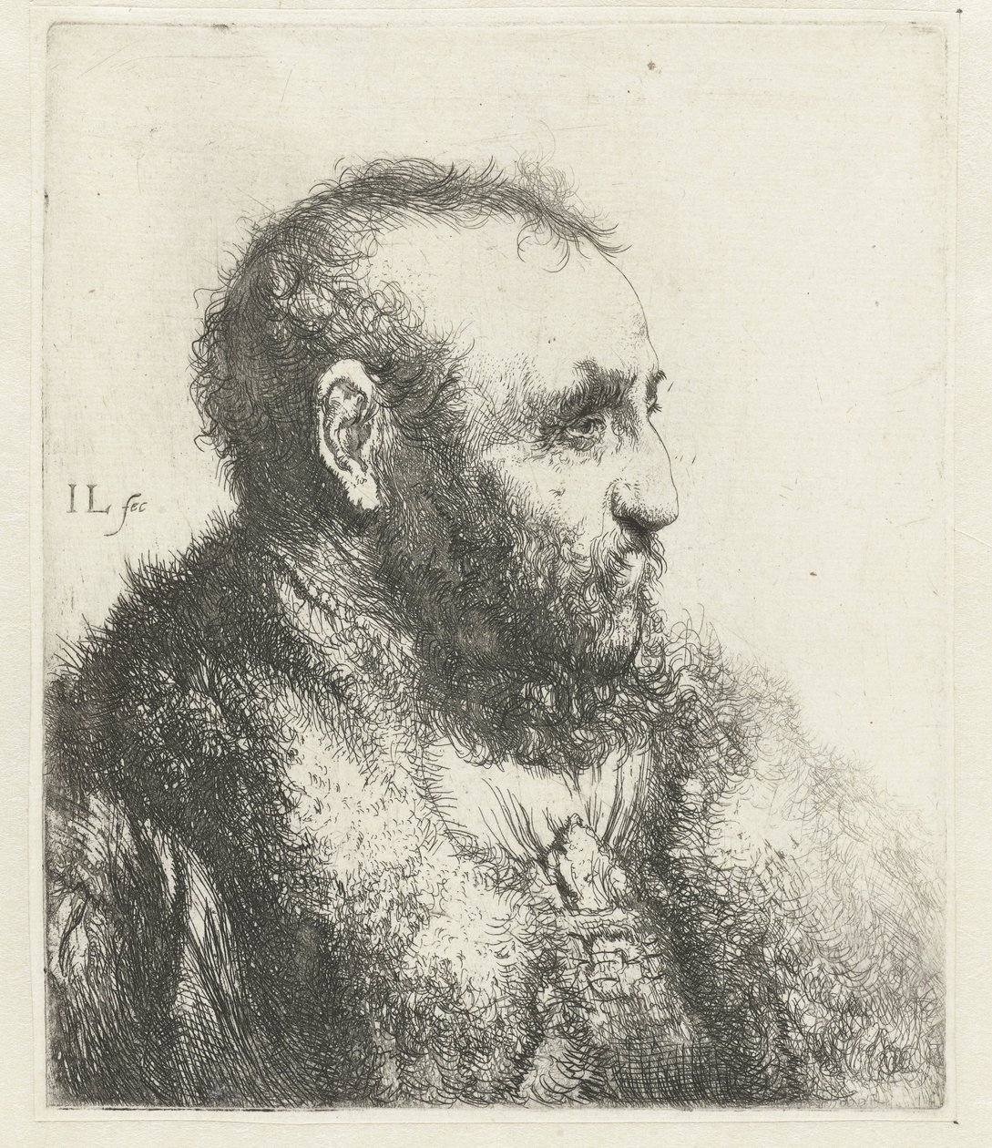 Buste af en gammel mand med pels af Jan Lievens