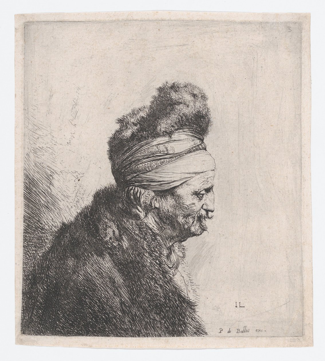 Buste af en gammel mand med pelshue af Jan Lievens