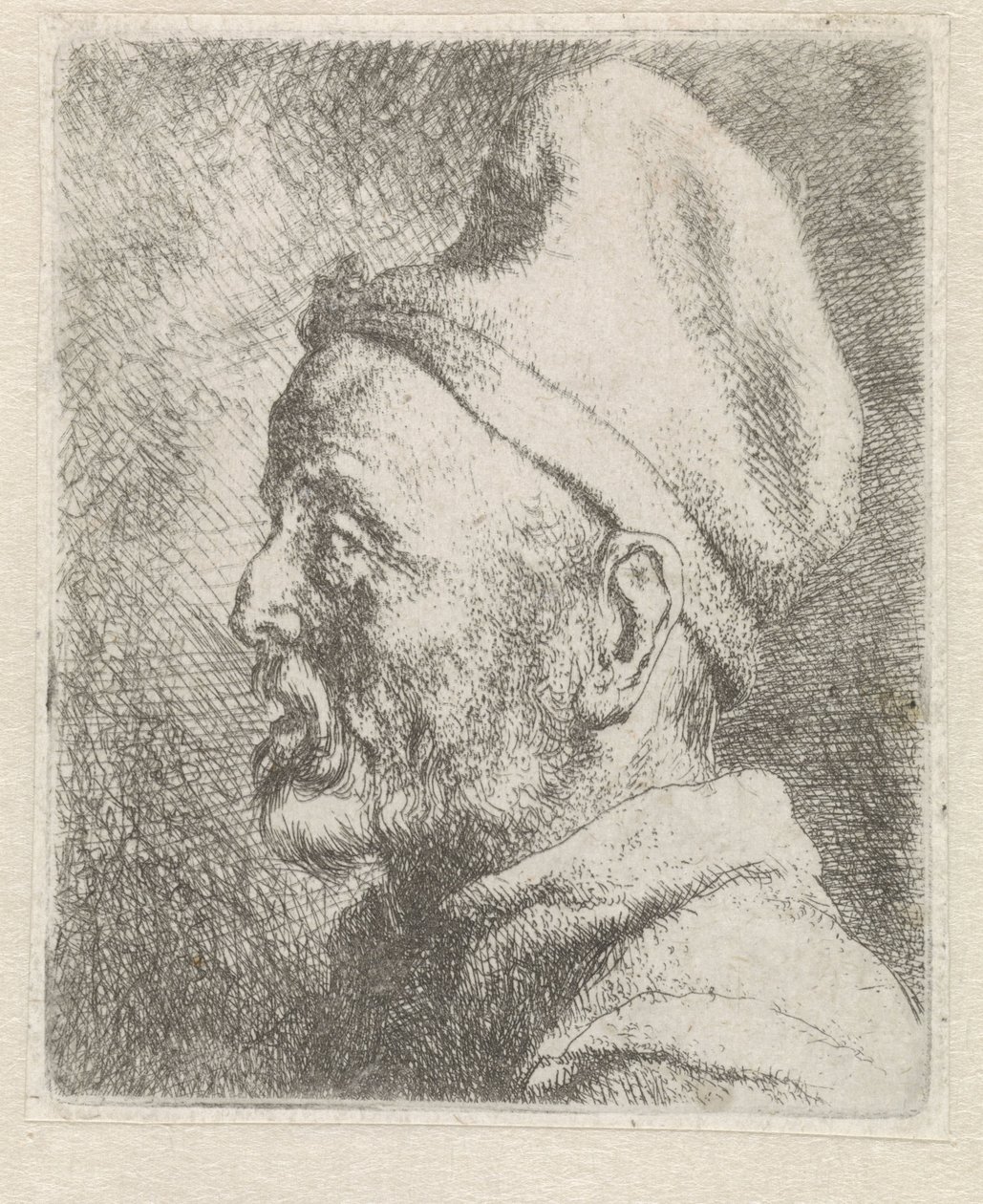 Hovedet af en gammel mand med en høj hue af Jan Lievens