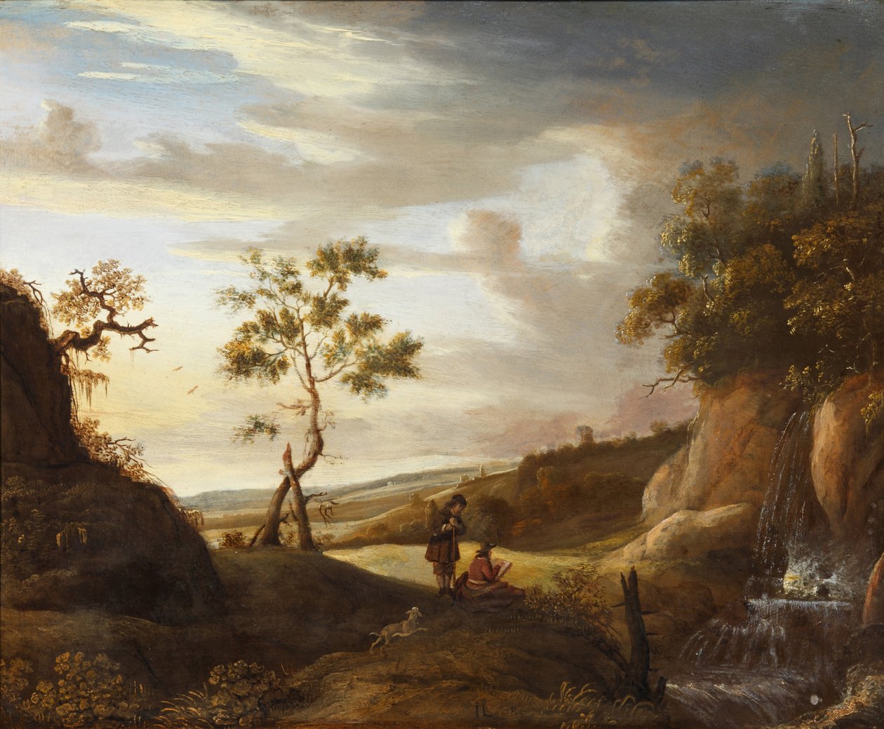 Landskab med en kunstner, der maler et vandfald, 1640