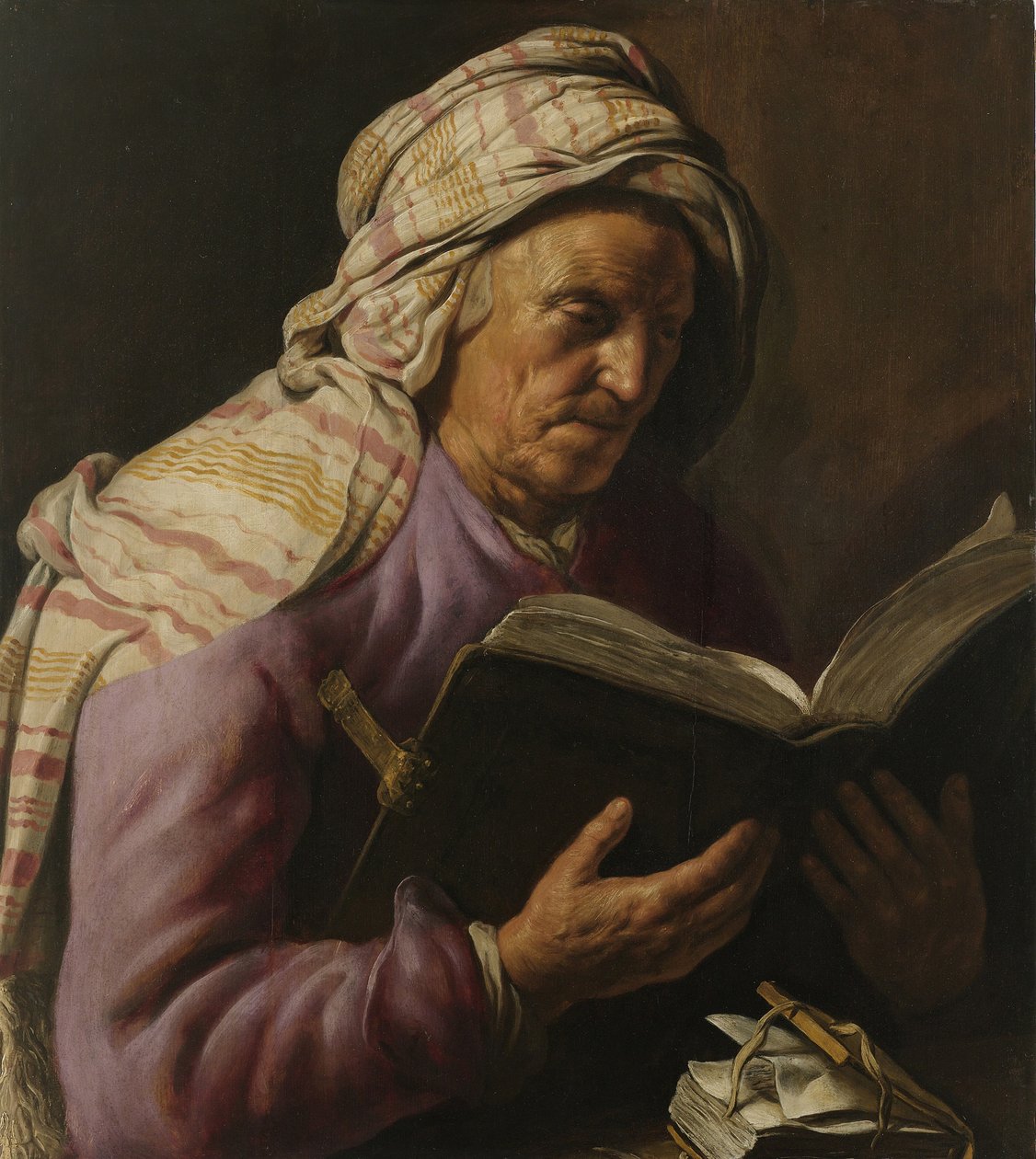 Gammel kvinde læser, 1626-1633 af Jan Lievens