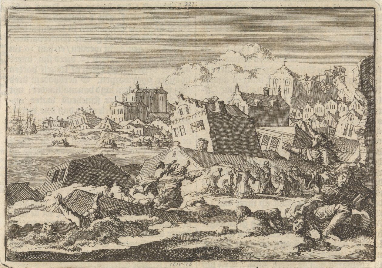 Jamaica jordskælv ødelægger byen Port Royal, 1692 af Jan Luyken