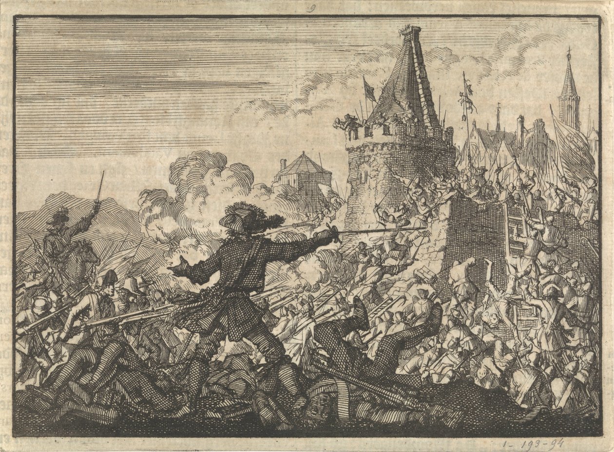 Afvist stormning af Livrons mure, forsvaret af huguenotterne, 1574 af Jan Luyken