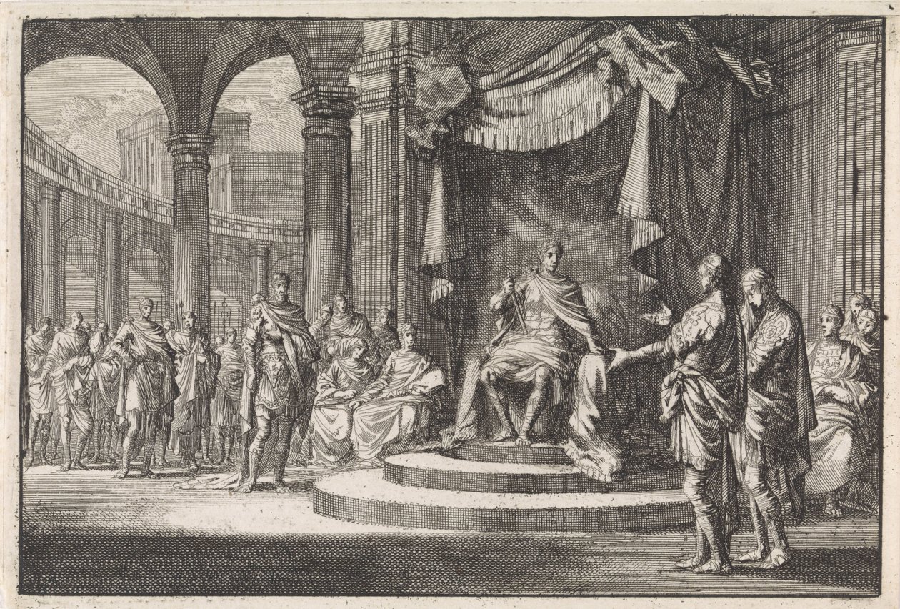 Alexander og Aristobulus skal redegøre for sig over for kejser Augustus af Jan Luyken