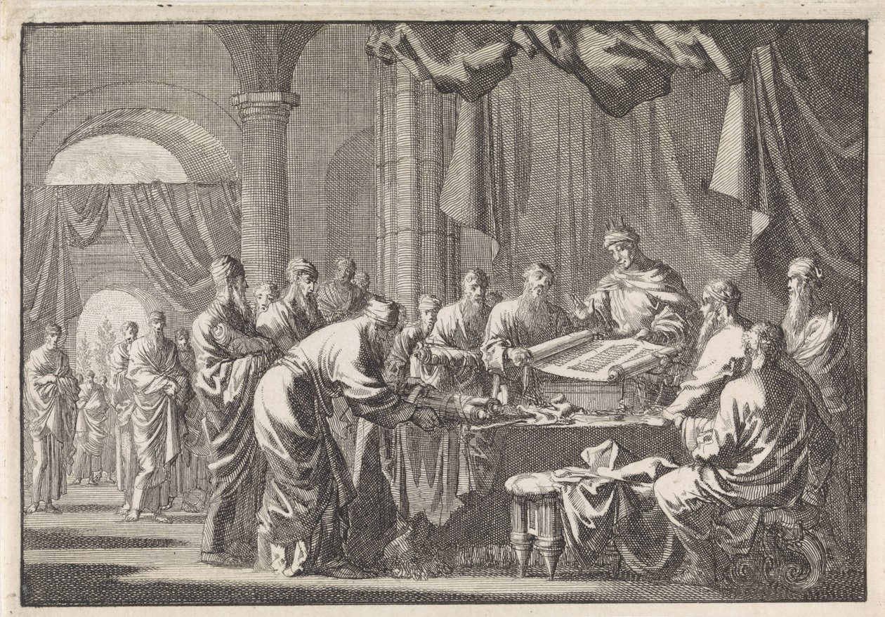 Indsamling af de 72 lovoversættere efter ordre fra kong Ptolemæus Philadelphus af Jan Luyken