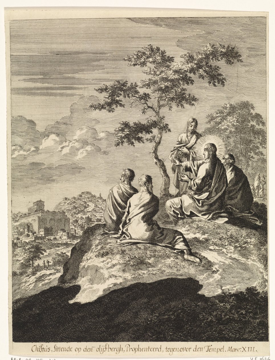 Kristus taler med Peter, Jakob, Johannes og Andreas på Olivenbjerget af Jan Luyken