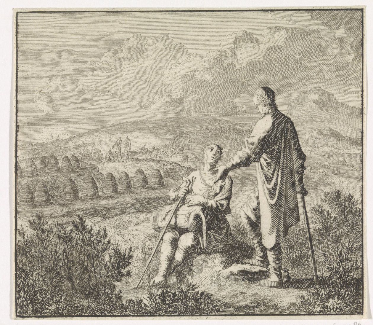 Emblem: felt Landskab med bistader af Jan Luyken