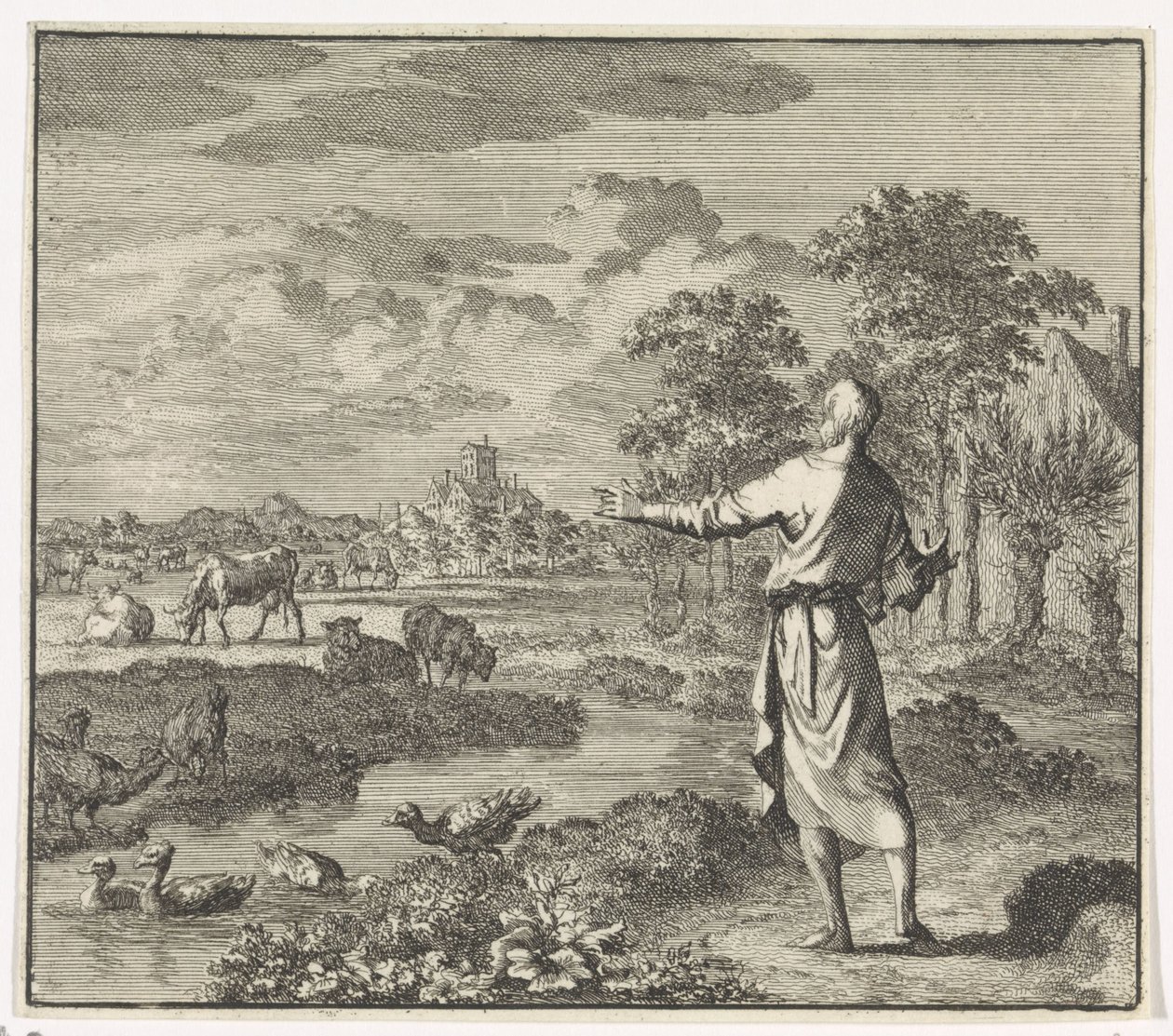Emblem: Græsgang Landskab med eng af Jan Luyken