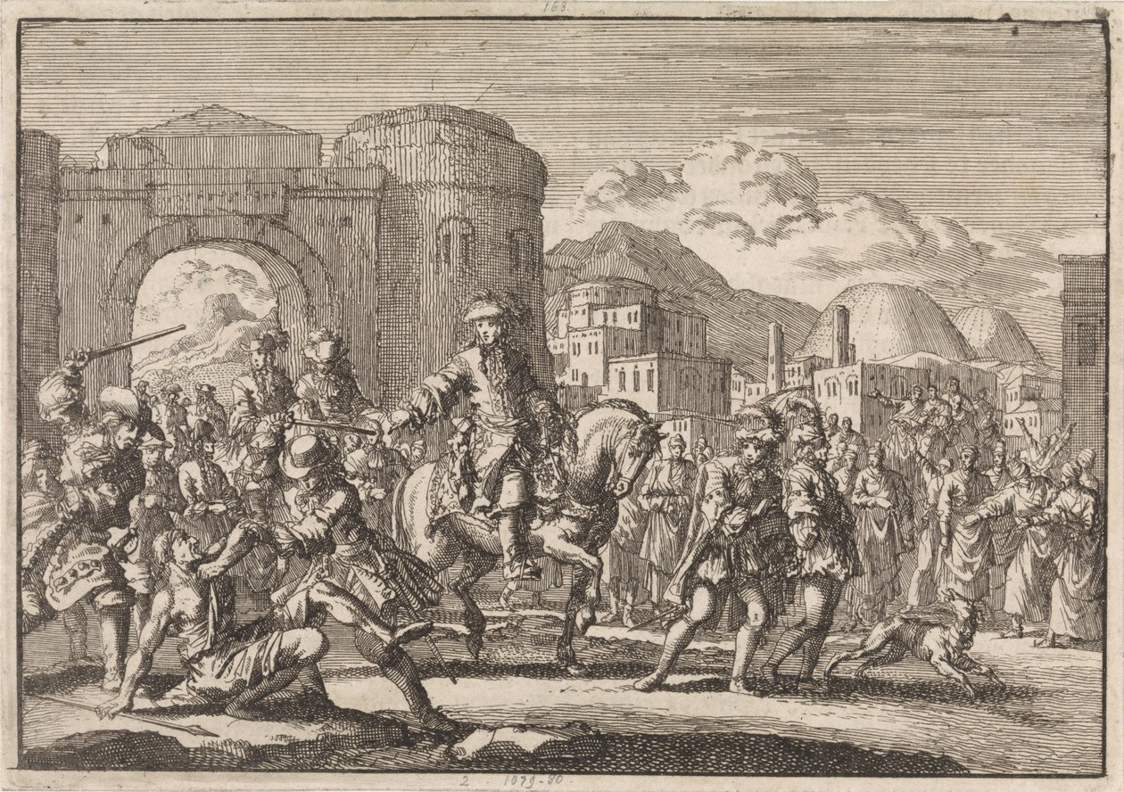 Fransk udsending til sultanen går ind i Jerusalem på hesteryg, 1674 af Jan Luyken
