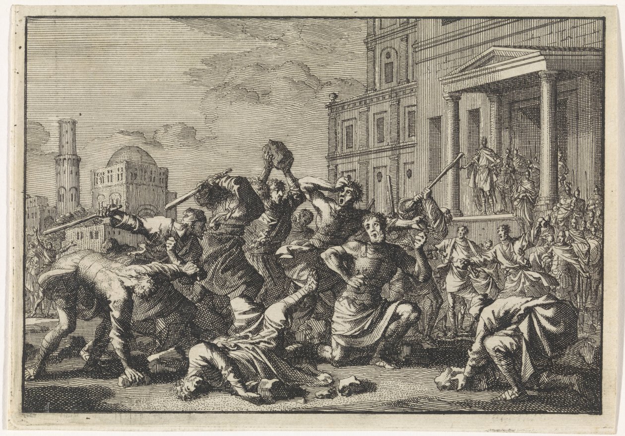 Herodes får sin barber Tryphon til at stene Tyro og hans søn på mistanke om forræderi af Jan Luyken