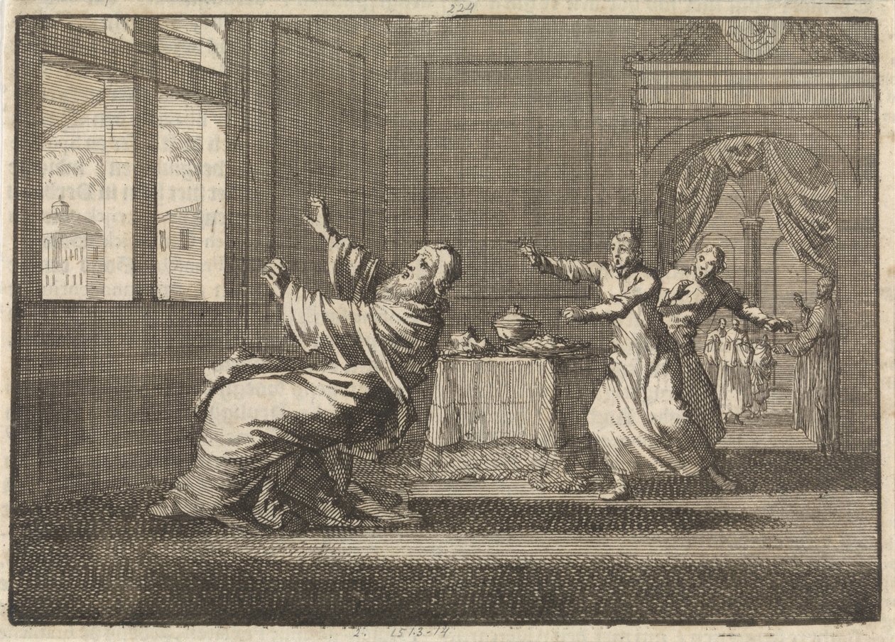 Pave Innocentius XII falder baglæns fra vinduet til Quirinalen kort efter hans valg, 1691 af Jan Luyken