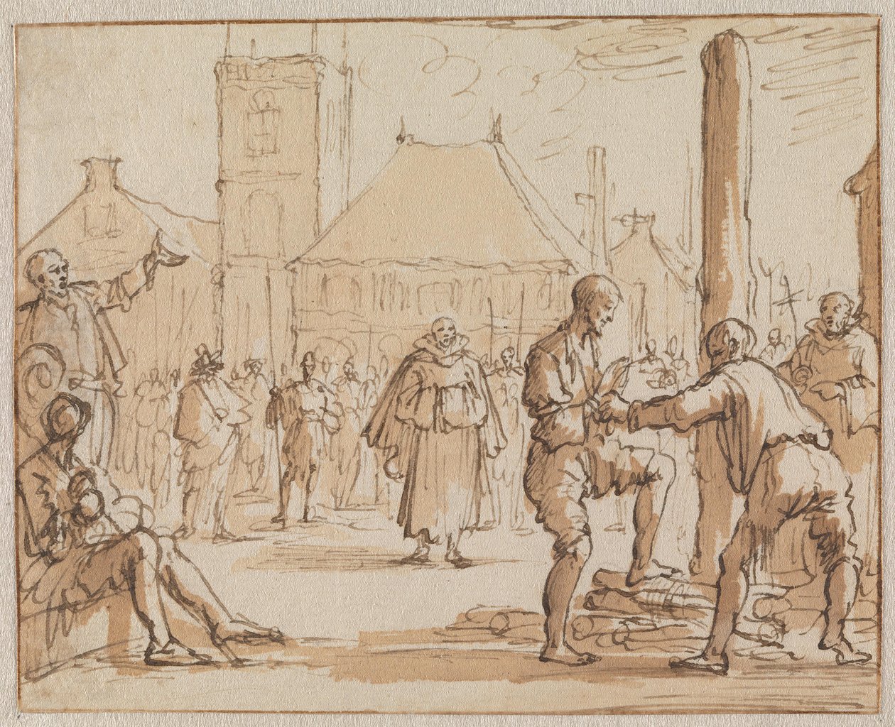 Pieter Bekjen bestiger bålet i Amsterdam i 1569 af Jan Luyken