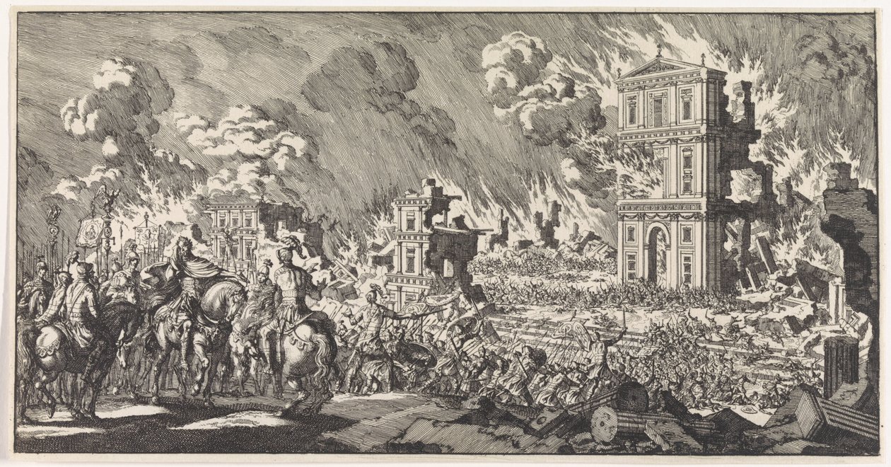 Romerne ødelægger et jødisk tempel i Jerusalem af Jan Luyken