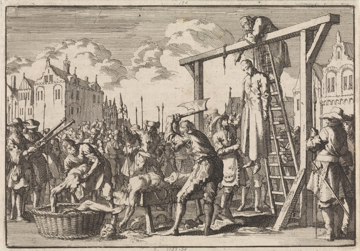 I London bliver jesuiten William Ireland hængt, og John Grove bliver indkvarteret for et påtænkt regicid, 1679 af Jan Luyken