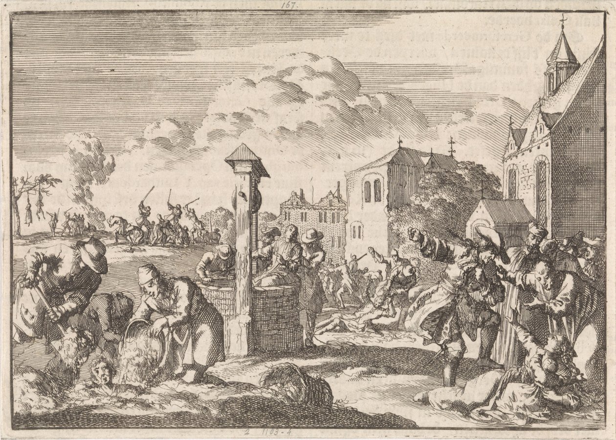Forfølgelse af protestanter af Marsaut i Niort, 1682 af Jan Luyken