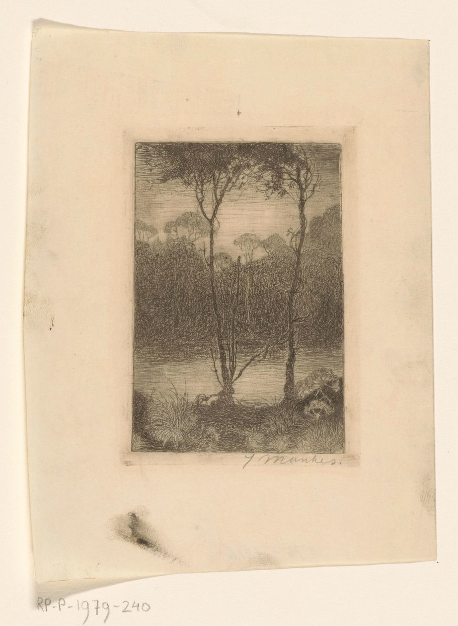 To træer ved vandet Stream om natten (original titel) af Jan Mankes (signed by artist)