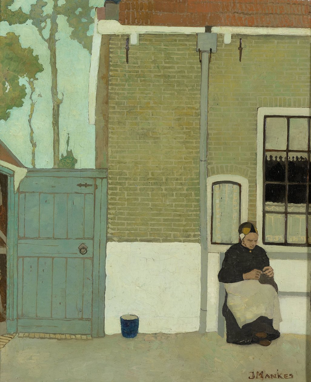 Kvinde foran sit hus af Jan Mankes