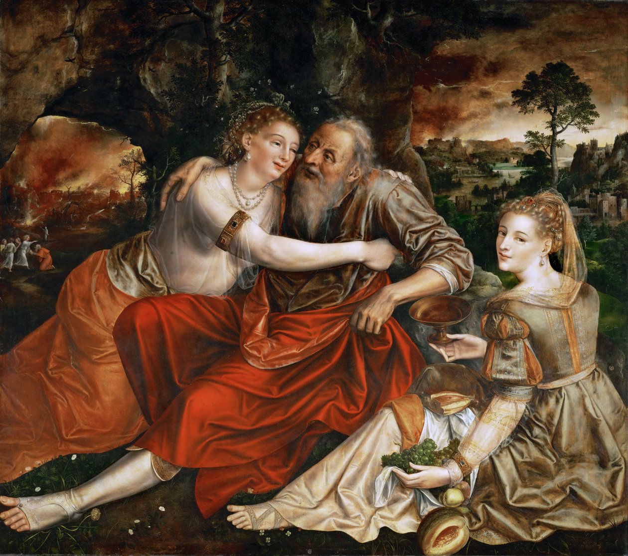 Loth et ses filles - Lot og hans døtre - Jan Massys (Matsys, Metsys, Matsijs) (1510-1575). Olie på træ af Jan Massys