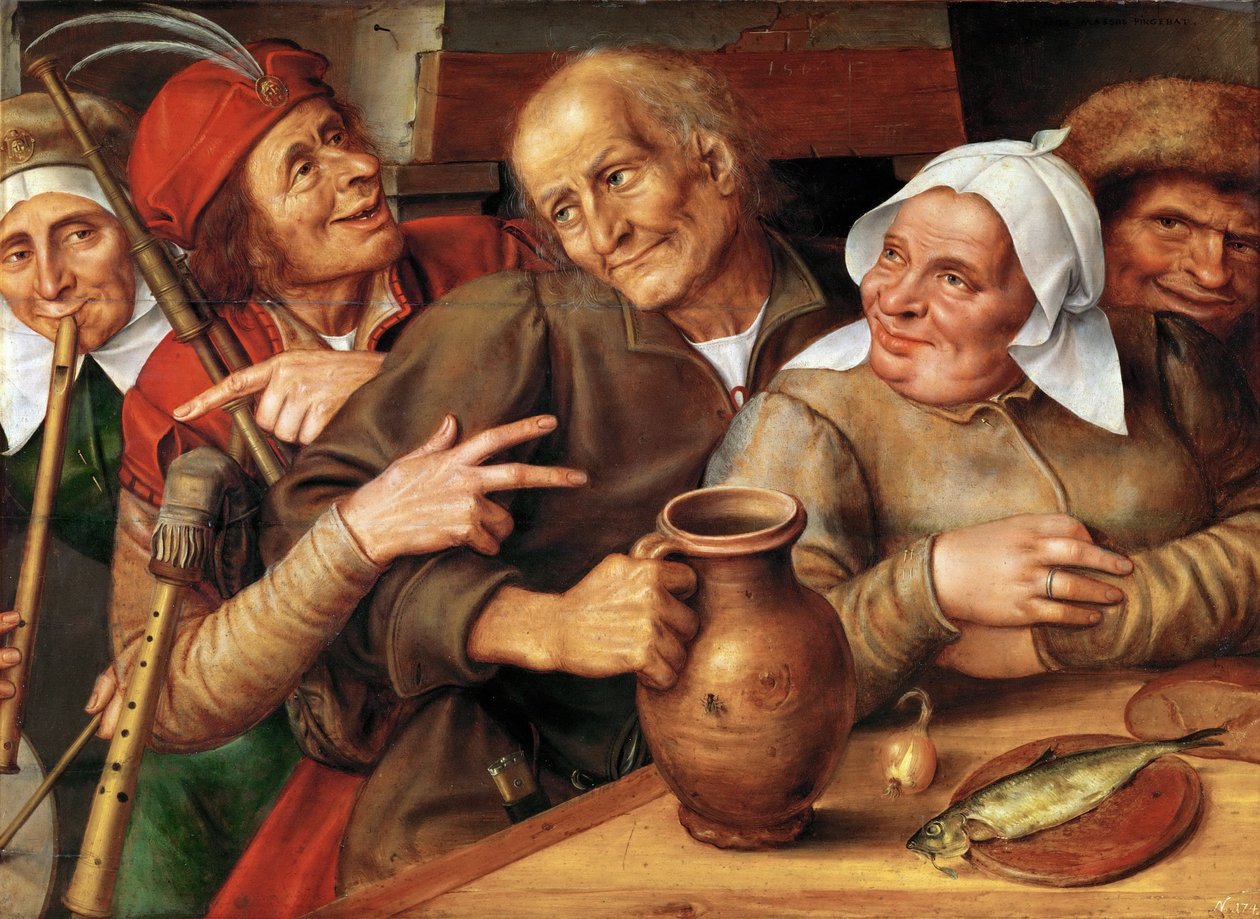 A Merry Company - A Merry Company, af Massys (Matsys), Jan (1510-1575). olie på træ af Jan Massys