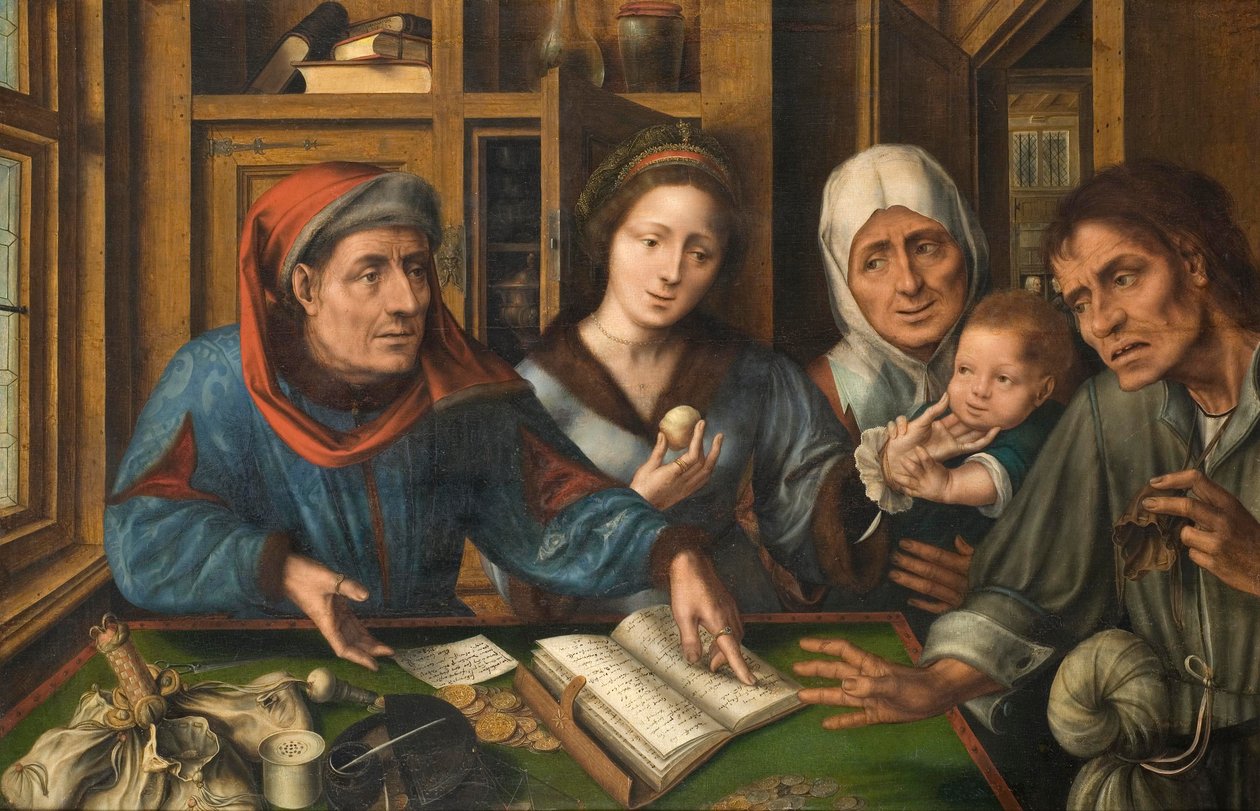 The Rent Receivers Office, 1514 (olie på lærred overført fra træ) af Jan Massys or Metsys
