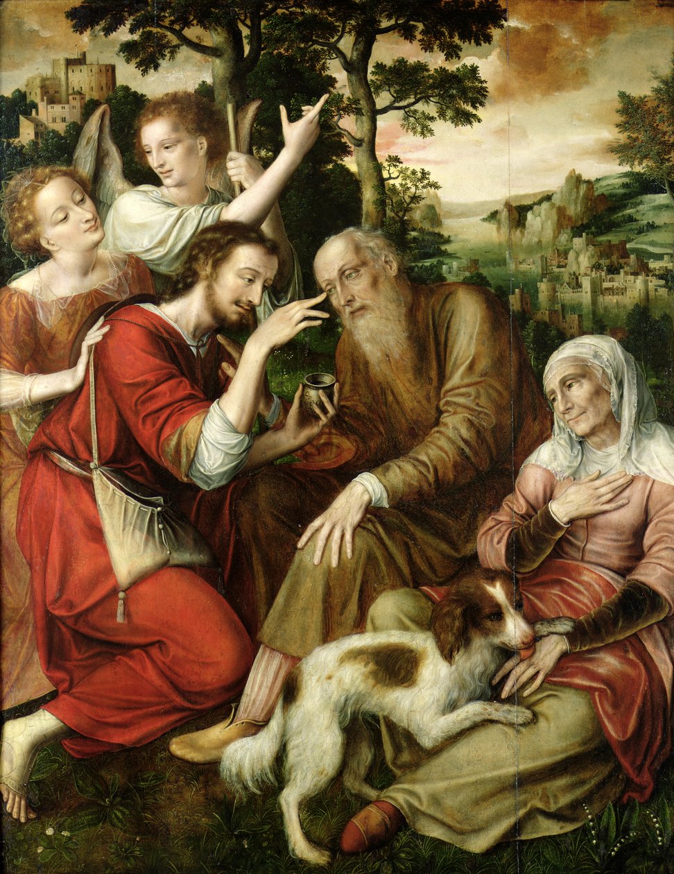 Tobias helbreder sin fars blindhed, 1563 af Jan Massys or Metsys