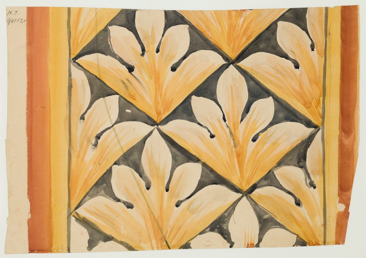Frise med palmetmotiver i diagonale gitterfelter. Karton til polykromien i Mariakirken af Jan Matejko