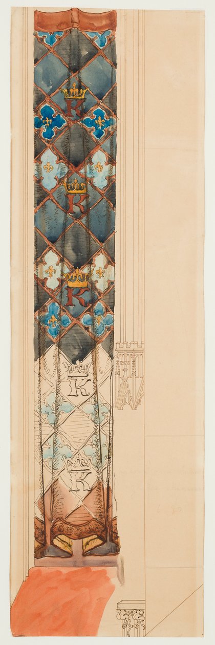 Kartonskizze für die Polychromie der Marienkirche - Fries mit geometrischem Muster af Jan Matejko
