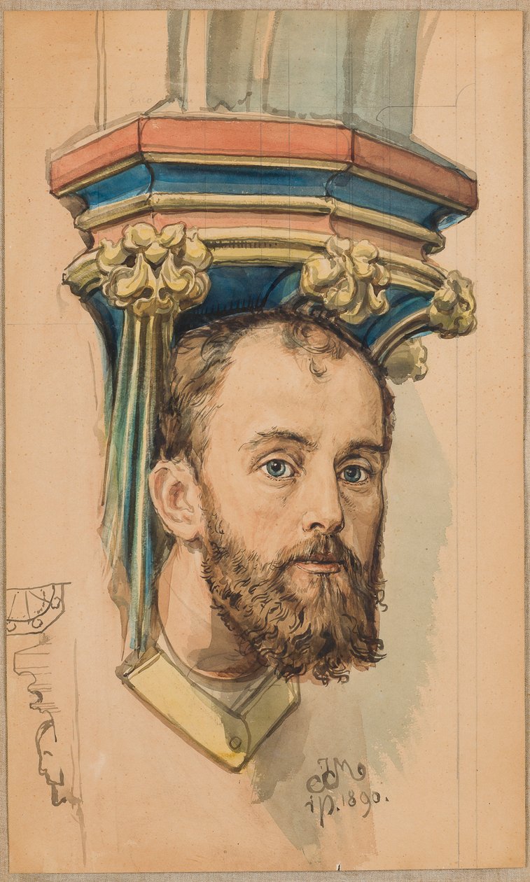 Karton til udsmykningen af Mariakirken – Konsol i form af et mandligt hoved (portræt af T. Stryjeński) af Jan Matejko