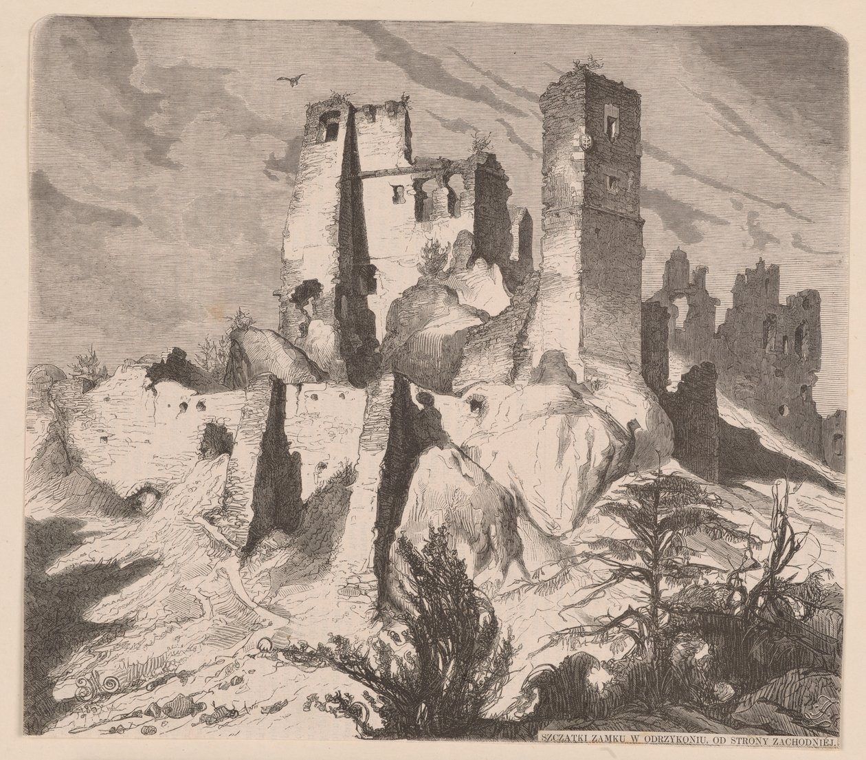 Ruinerne af slottet i Odrzykoń, 1865 - træsnit efter en tegning af Jan Matejko af Jan Matejko