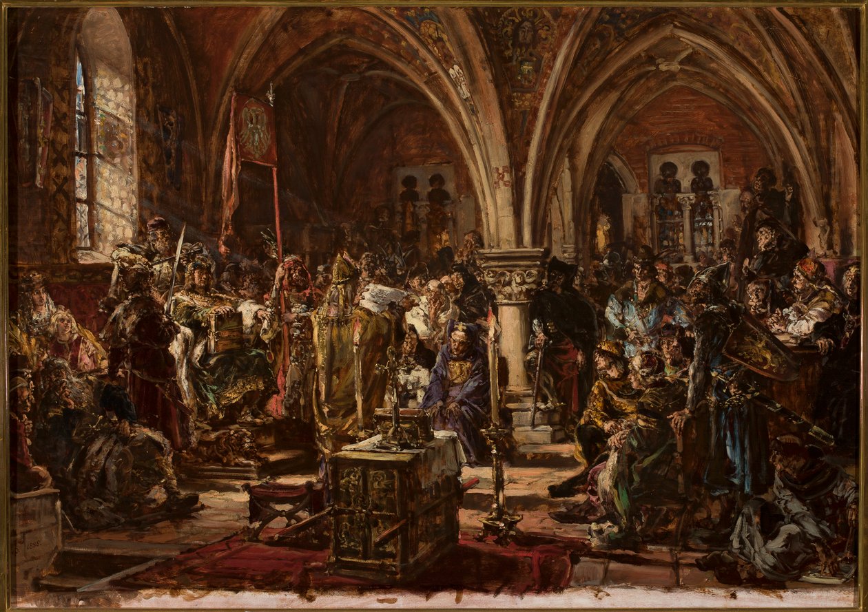 Det første Sejm i Łęczyca. Nedskrivning af love, bekæmpelse af røverier. R.P. 1182 af Jan Matejko