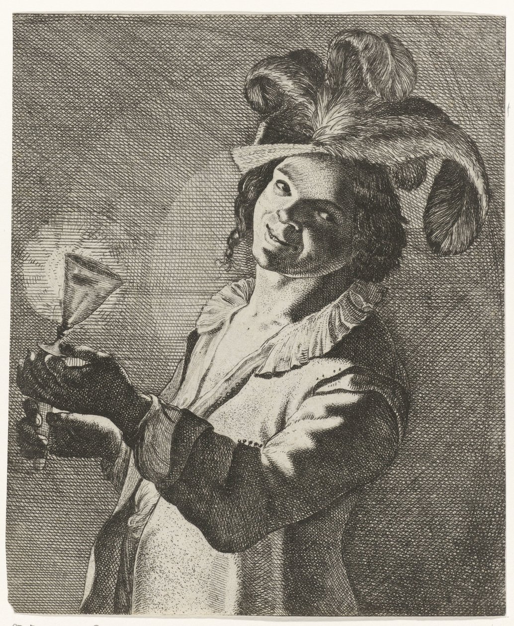 Smilende dreng med et glas i hånden af Jan Matham (possibly)
