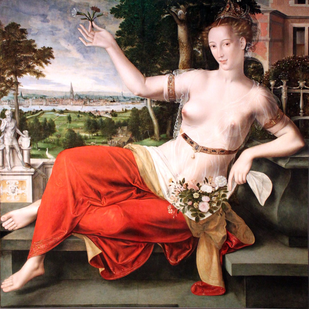 Hollandsk: Flora med byen Antwerpen Flora i baggrunden af Jan Matsys