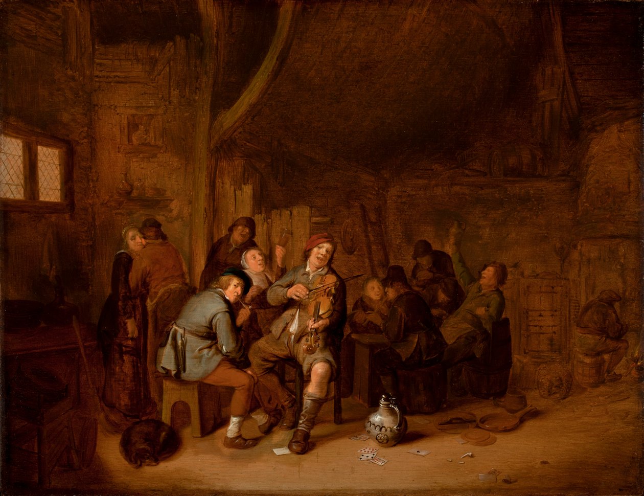 Figurer, der ryger og spiller musik i en kro, ca. 1640 (olie på panel) af Jan Miense Molenaer