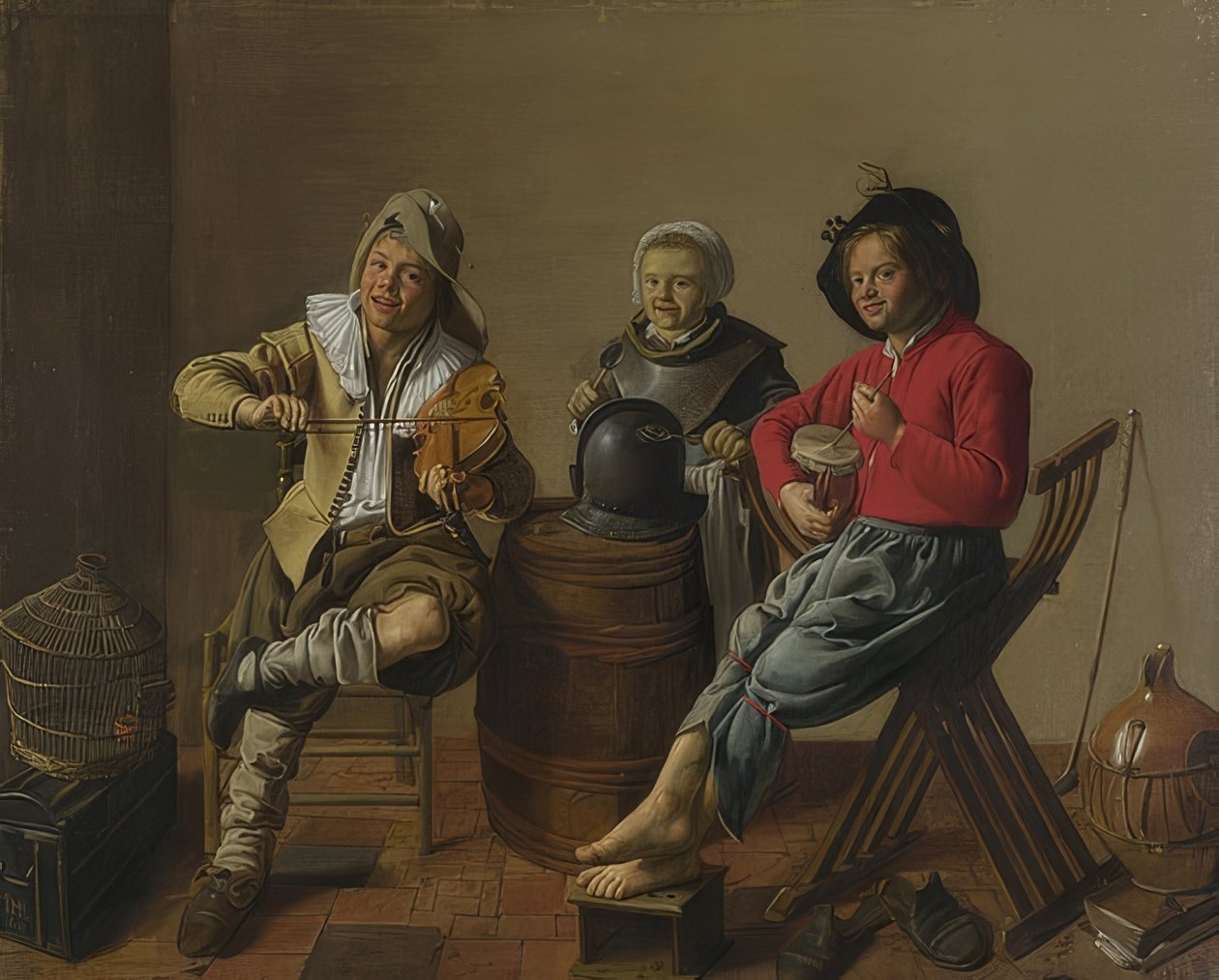 To drenge og en pige laver musik. 1629 af Jan Miense Molenaer