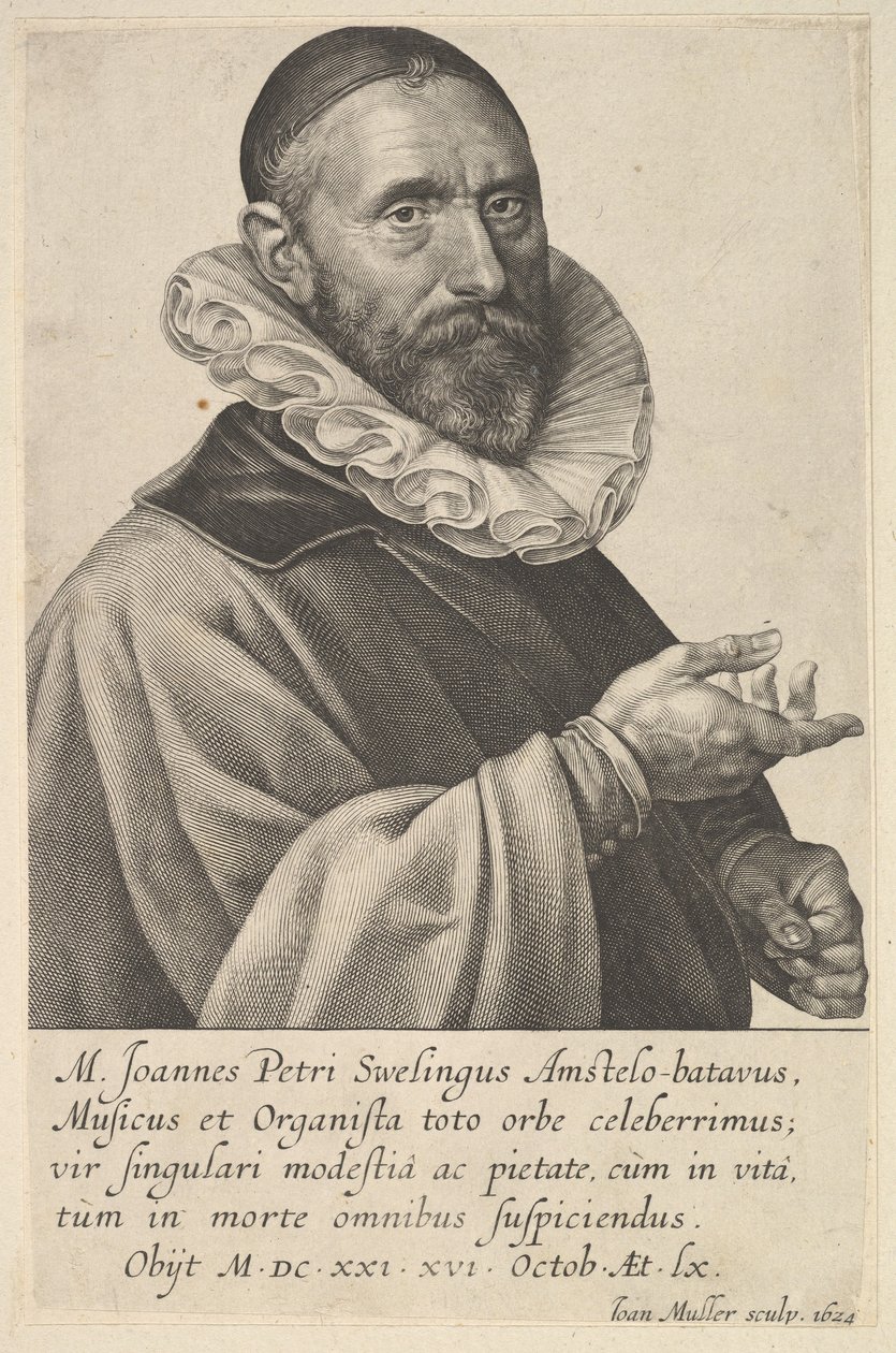 Portræt af Jan Pietersz Sweelinck, organist og musiker i Amsterdam, 1624. af Jan Muller