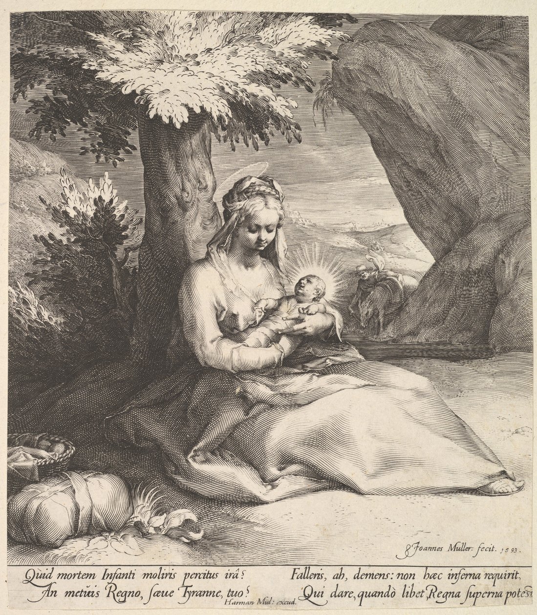 Hvil på flugten til Egypten, ca. 1613. af Jan Muller