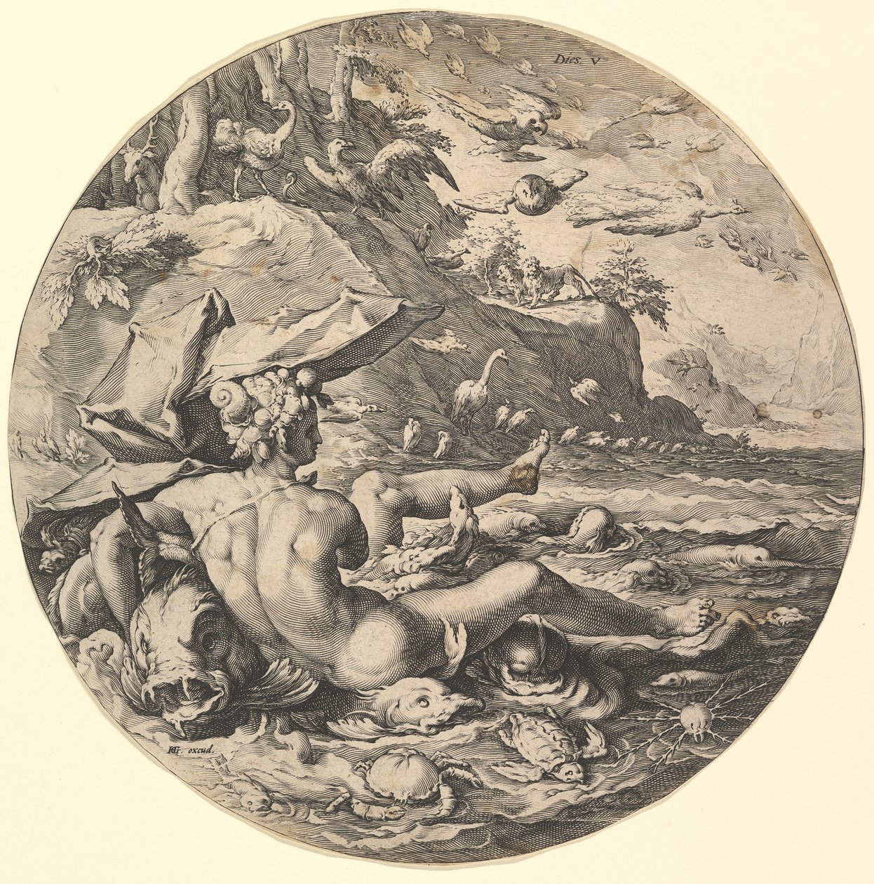 The Fifth Day Dies V, fra serien The Creation of the World, ca. 1597. af Jan Muller