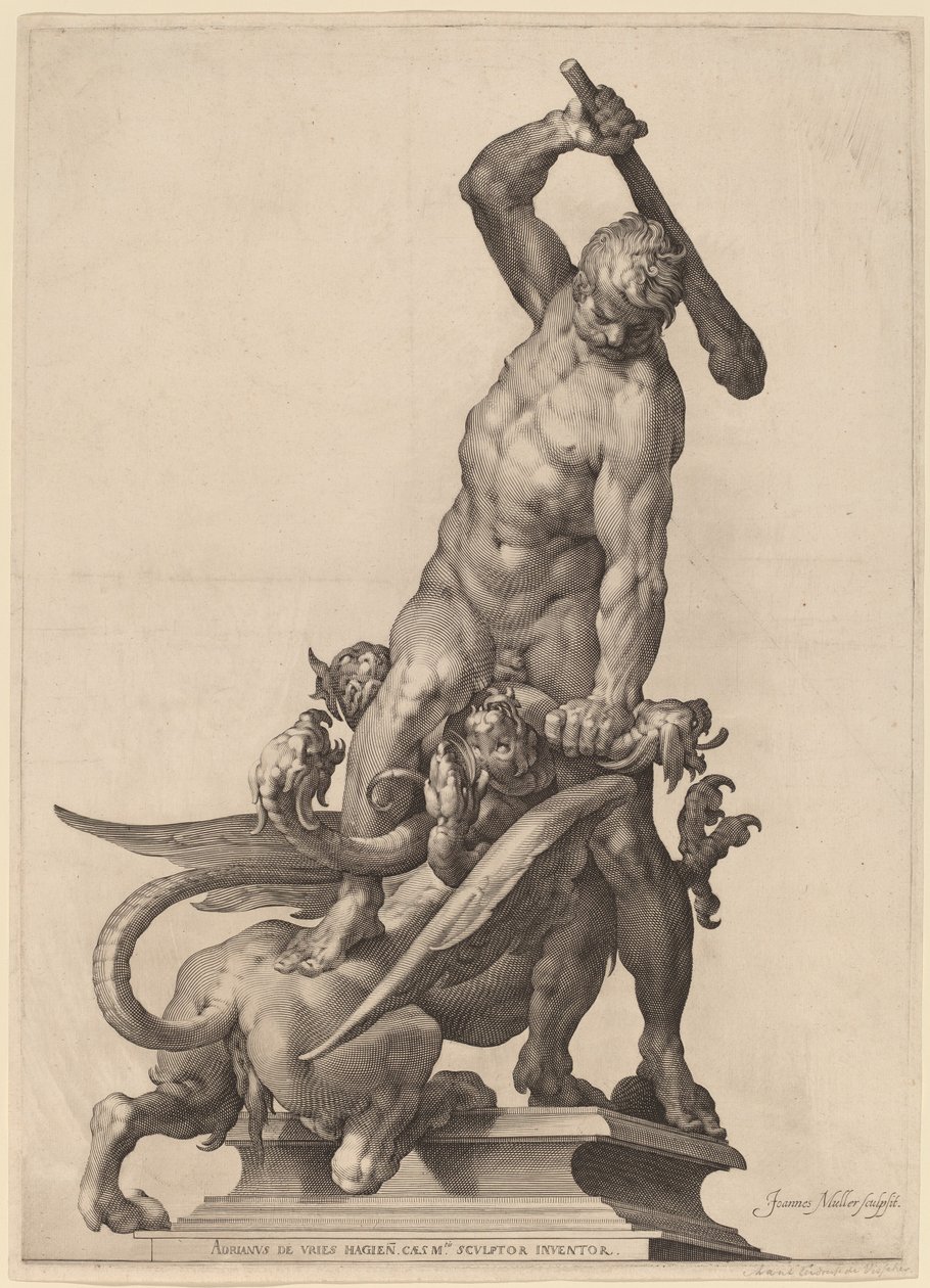 Hercules dræber Hydraen af Jan Muller after Adriaen de Vries