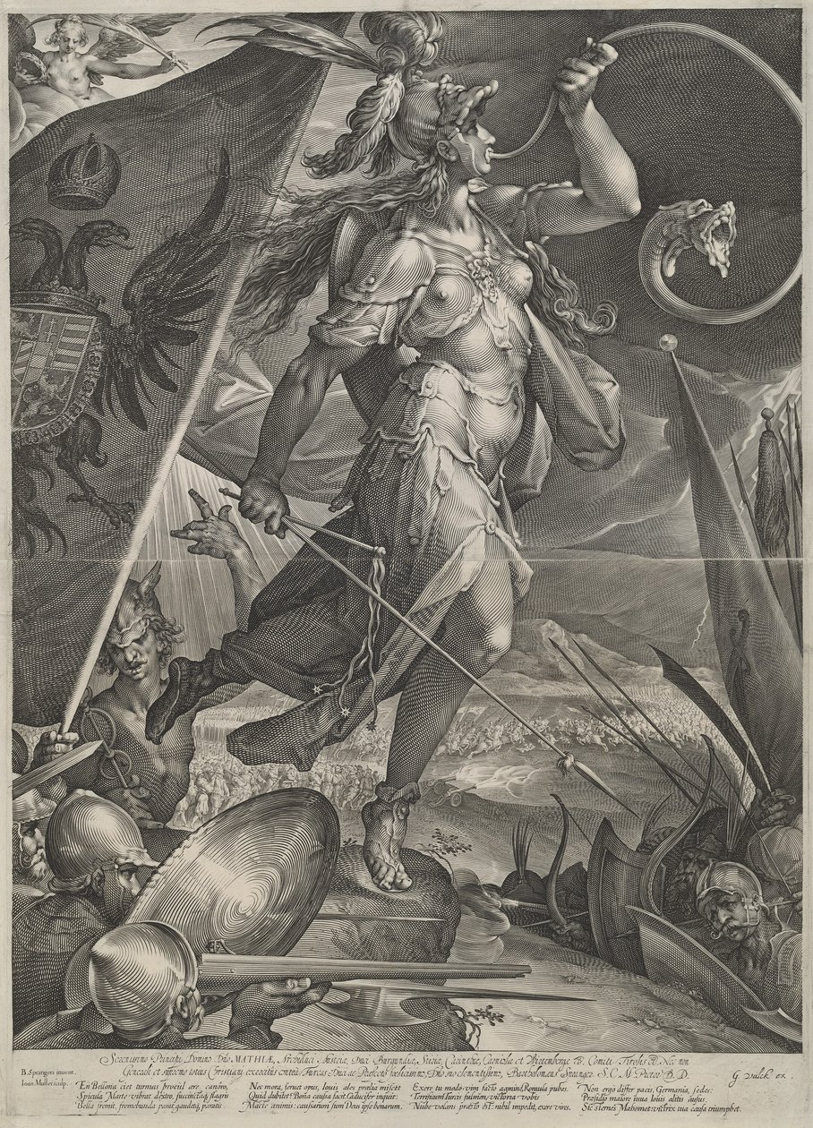 Bellona leder de kejserlige hære mod tyrkerne af Jan Muller after Bartholomaeus Spranger