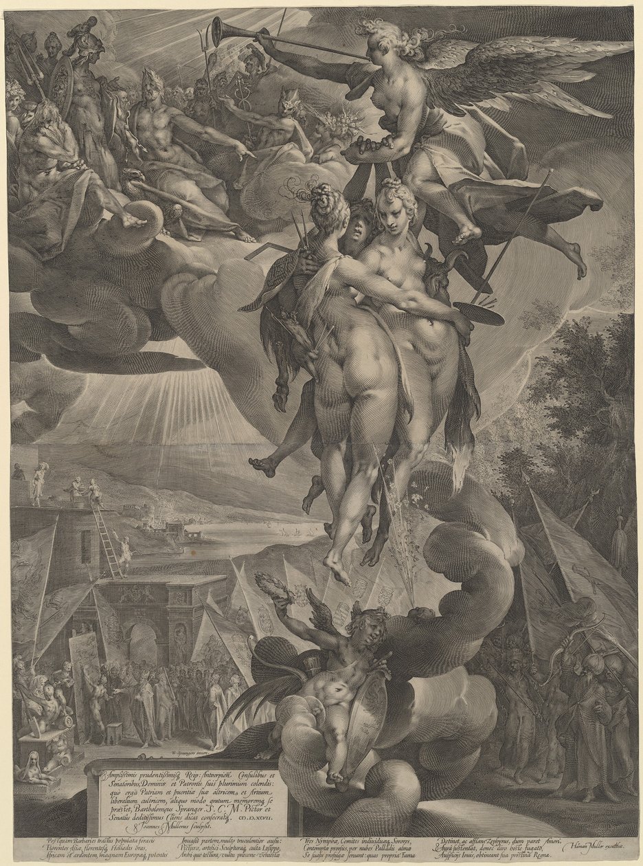 Kunstens Apotheose af Jan Muller, after Bartholomaeus Spranger