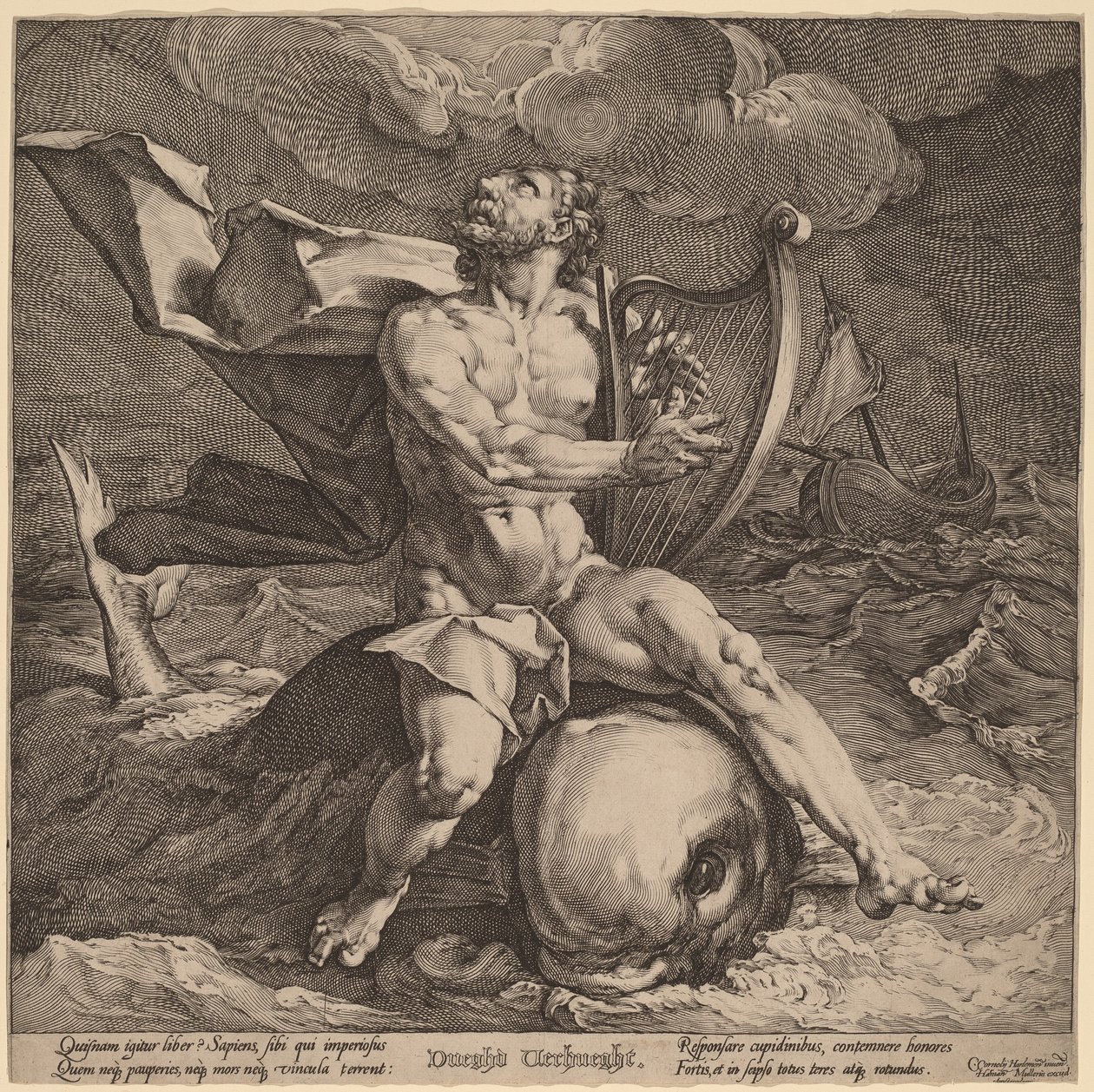 Arion på en delfin af Jan Muller, after Cornelis Cornelisz van Haarlem