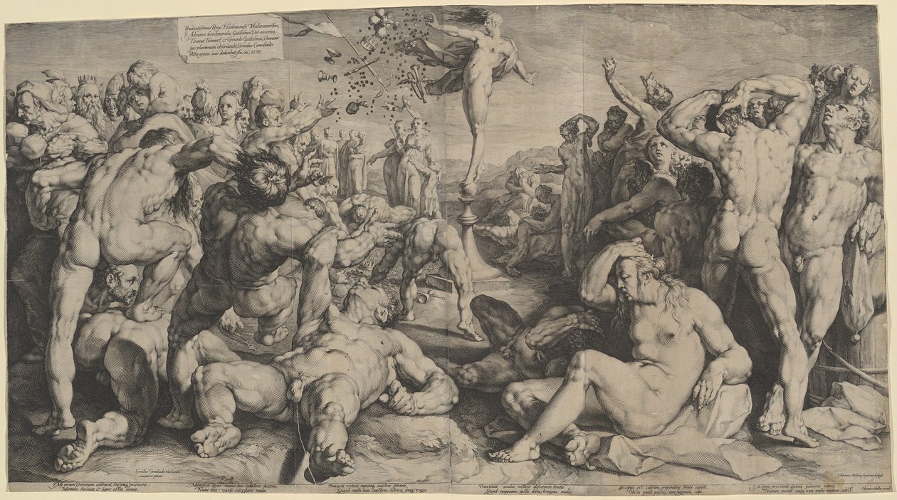 Formue uddeler hendes gaver af Jan Muller, after Cornelis Cornelisz van Haarlem