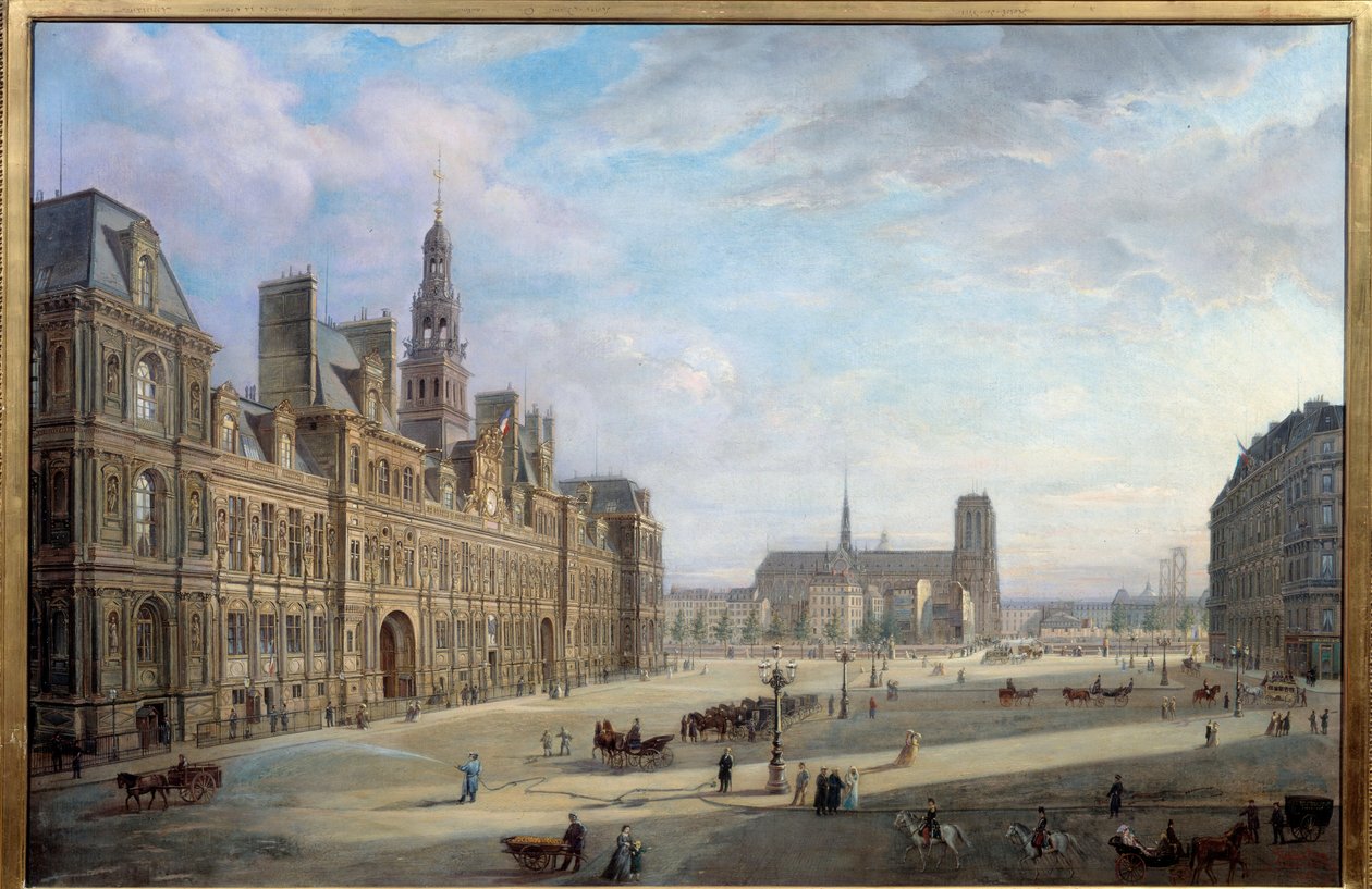 Rådhuset i Paris i 1868. Maleri af Jan Ostoga De Miodoucheski (Mioduzsewski) (1831 -? ). Olie på lærred. Mål: 0,78 x 1,17 m. Paris, Musee Carnavalet - Rådhuset i Paris i 1868. Maleri af Jan Ostoga af Miodoucheski (Mioduzsewski) (1831-? ). O af Jan Ostoja Mioduszewski