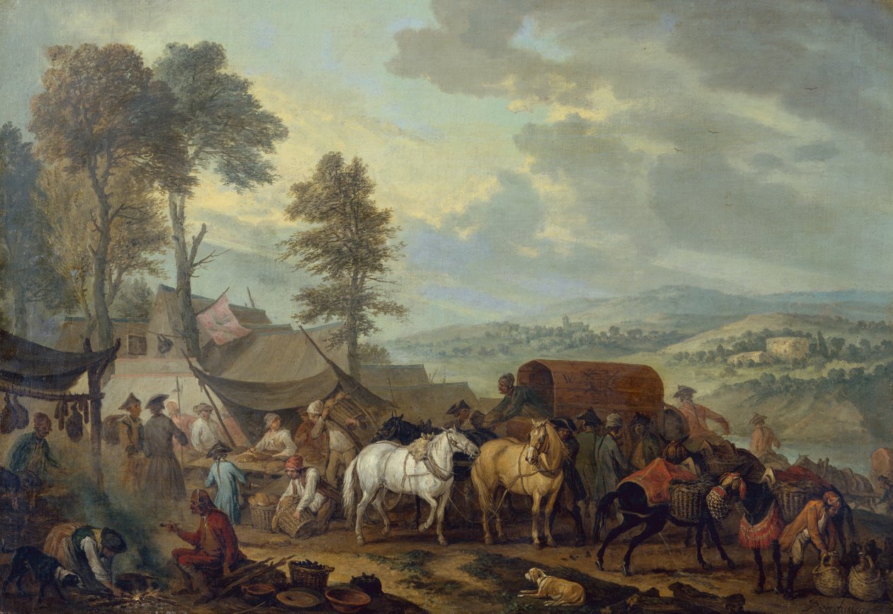 Piemontesiske soldater i en italiensk landsby (olie på lærred) af Jan Peeter Verdussen