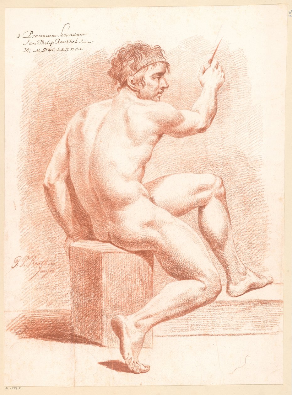 Siddende nøgen mand, set bagfra (2. præmie 1789) af Jan Philip Reuthel jr.