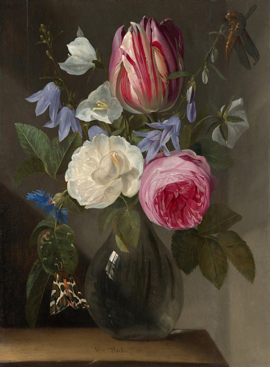 Roser og en tulipan i en glasvase, ca. 16501660. af Jan Philips van Thielen