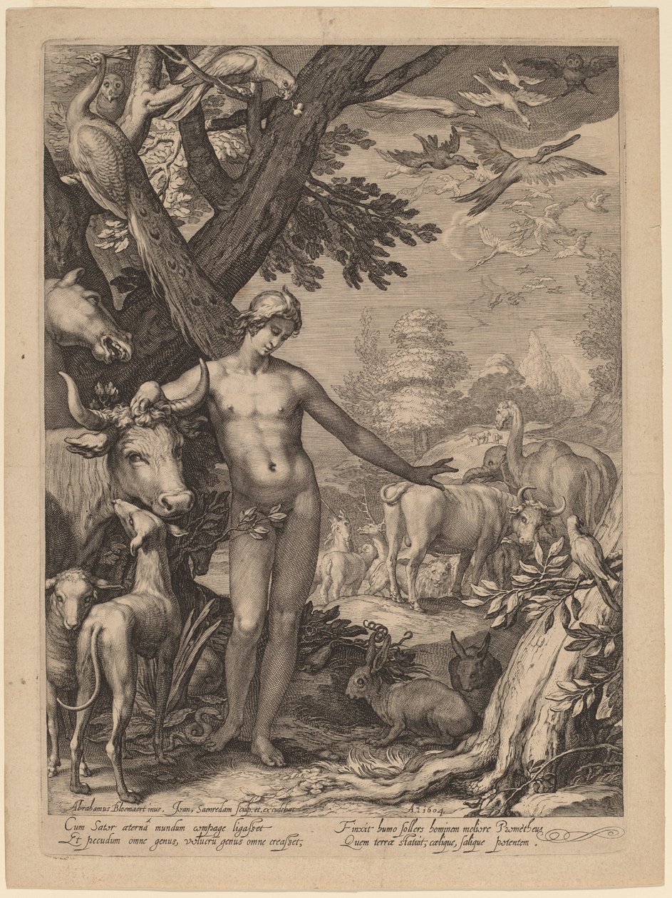 Adam navngiver dyrene af Jan Pietersz Saenredam after Abraham Bloemaert