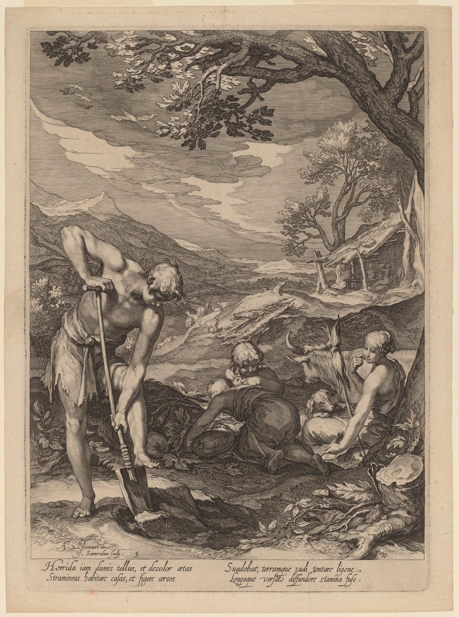 Adam og Eva arbejder af Jan Pietersz Saenredam after Abraham Bloemaert