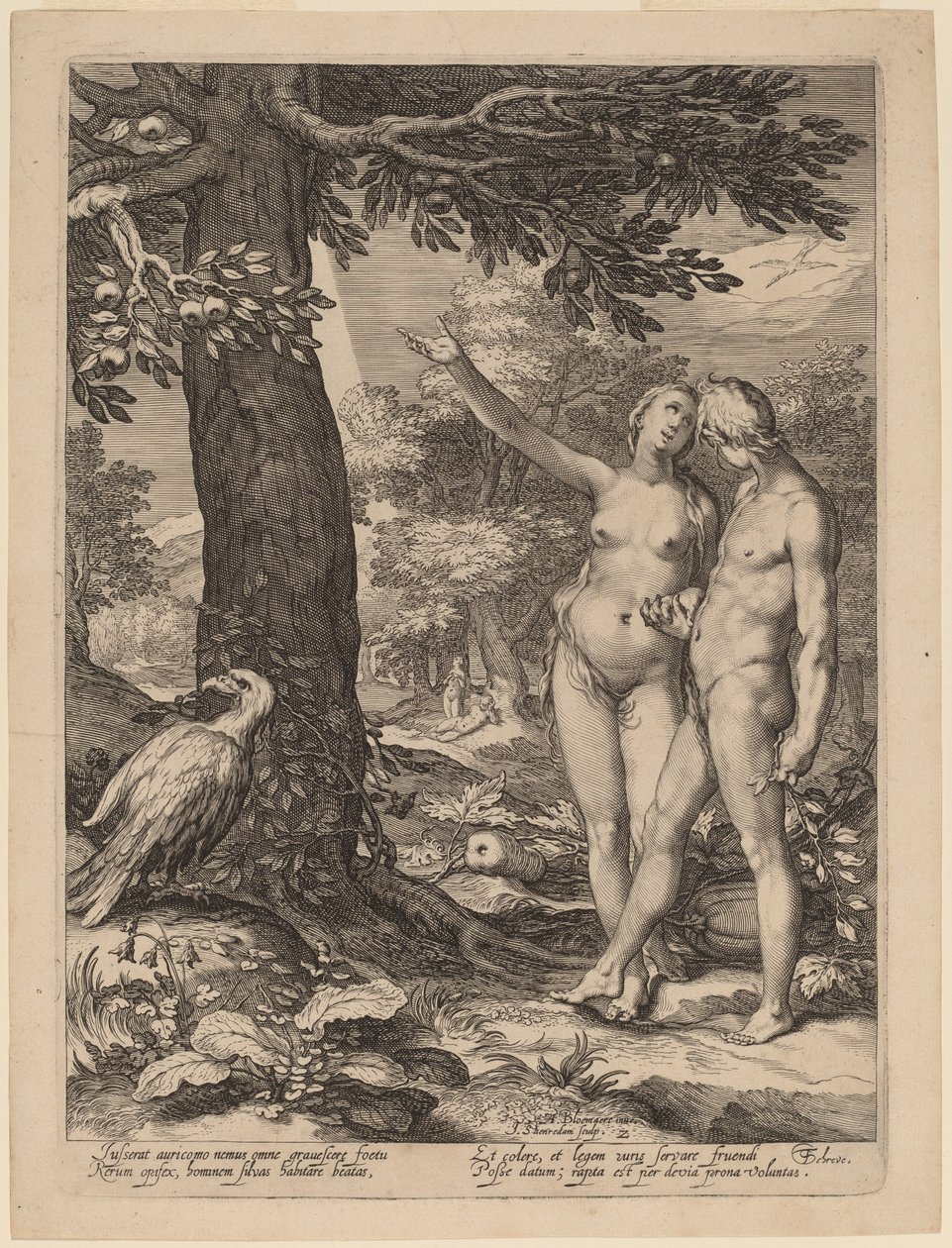 Adam og Eva foran Kundskabens Træ af Jan Pietersz Saenredam after Abraham Bloemaert